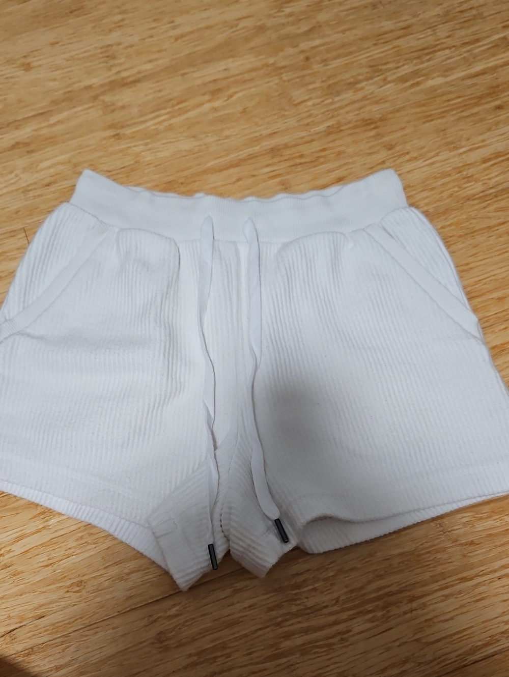 aerie White Ribbed Drawstring Athletic Shorts